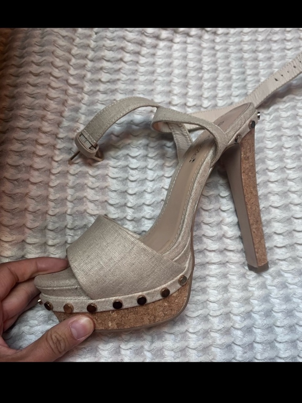 Shoedazzle Tan High Heels Studded